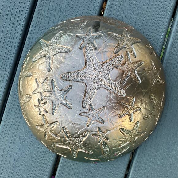 Large glass ombre starfish etched decorative bowl, mermaid fisherman nautical - Picture 9 of 12